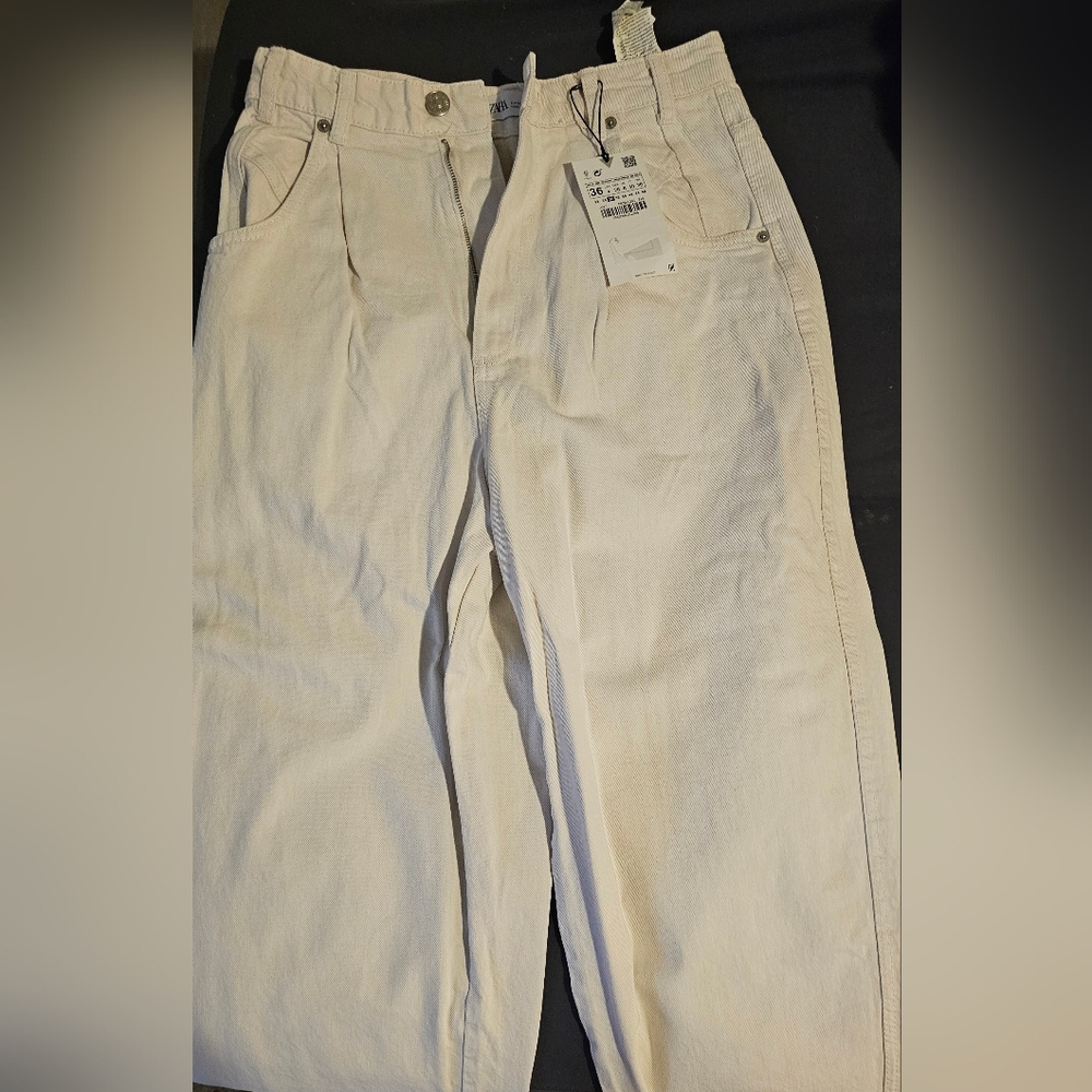 Cream Wide-Leg Pants